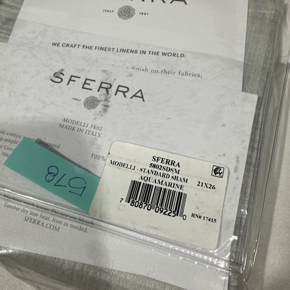 NIB‎ $155 Sferra Modelli Standard Sham ( 1 ) in Aquamarine - Picture 4 of 15